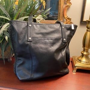 Tommy Bahama Black Genuine Leather Zipper Shoulder Tote Bag/Purse